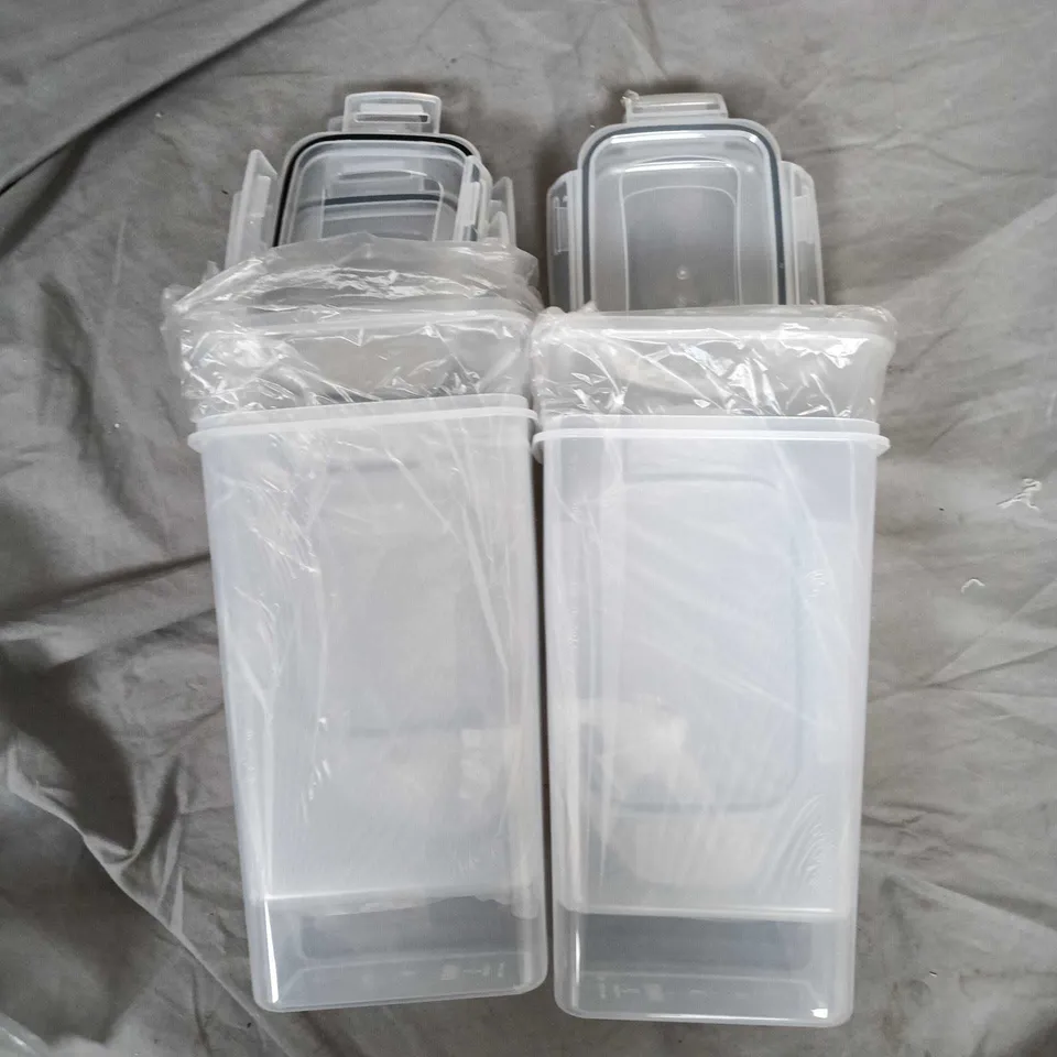 SET OF CLEAR STACKABLE PLASTIC STORAGE BOXES WITH GREY LIDS