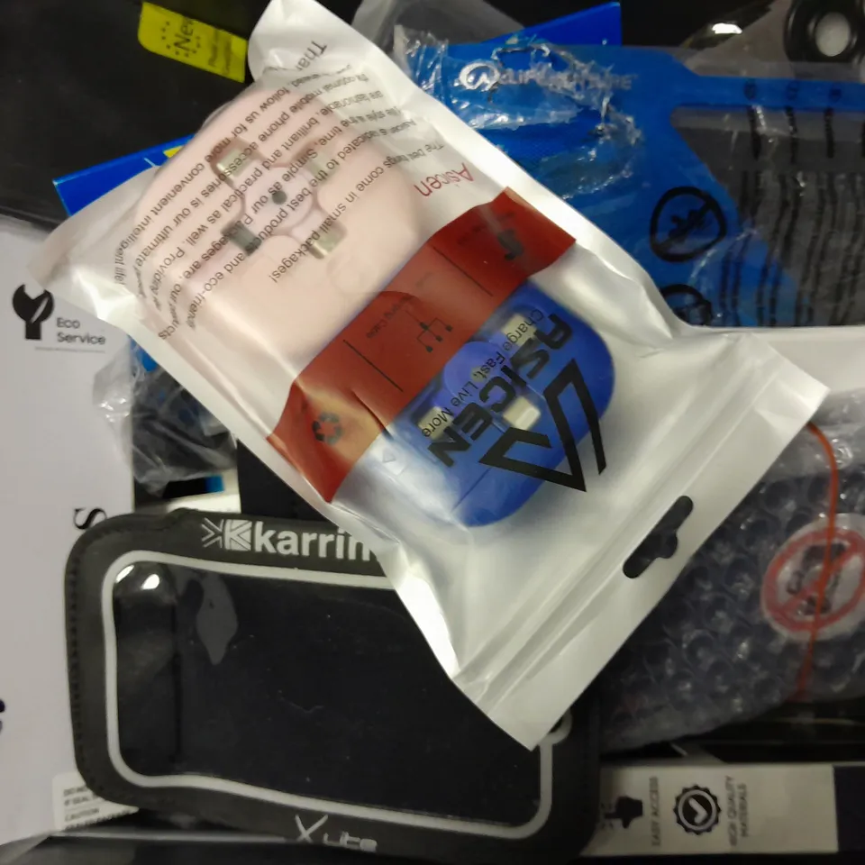 BOX OF APPROXIMATELY 15 ITEMS TO INCLUDE - TECH21 EVO CHECK , CELLY 5.000MAH POWERBANK , TECH 21 EVO CLEAR IPHONE 15 PRO CASE ETC