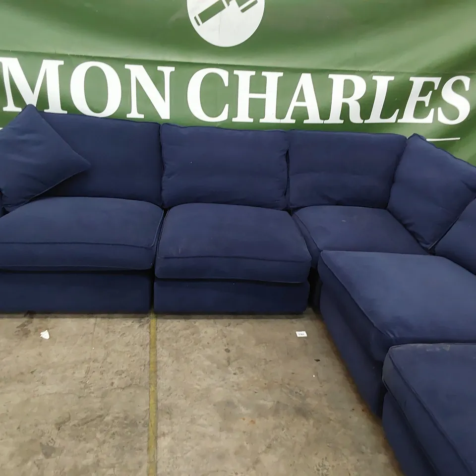 QUALITY BRITISH DESIGNER LOUNGE Co. CORNER GROUP BLUE PLUSH FABRIC 