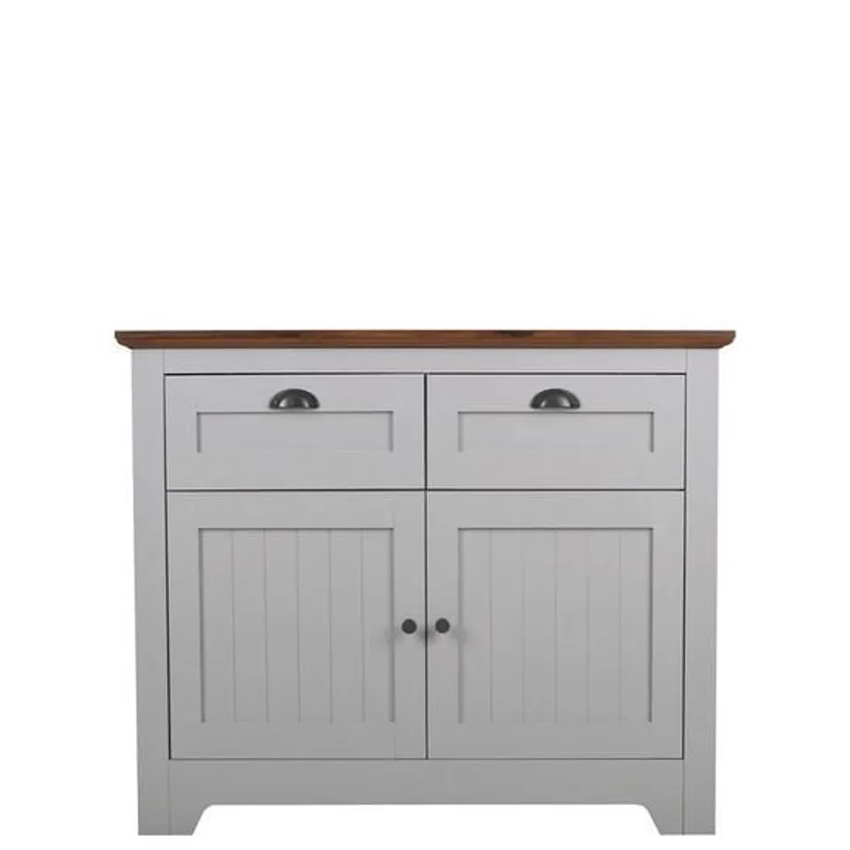 BOXED DEVON COMPACT SIDEBOARD- GREY/WALNUT