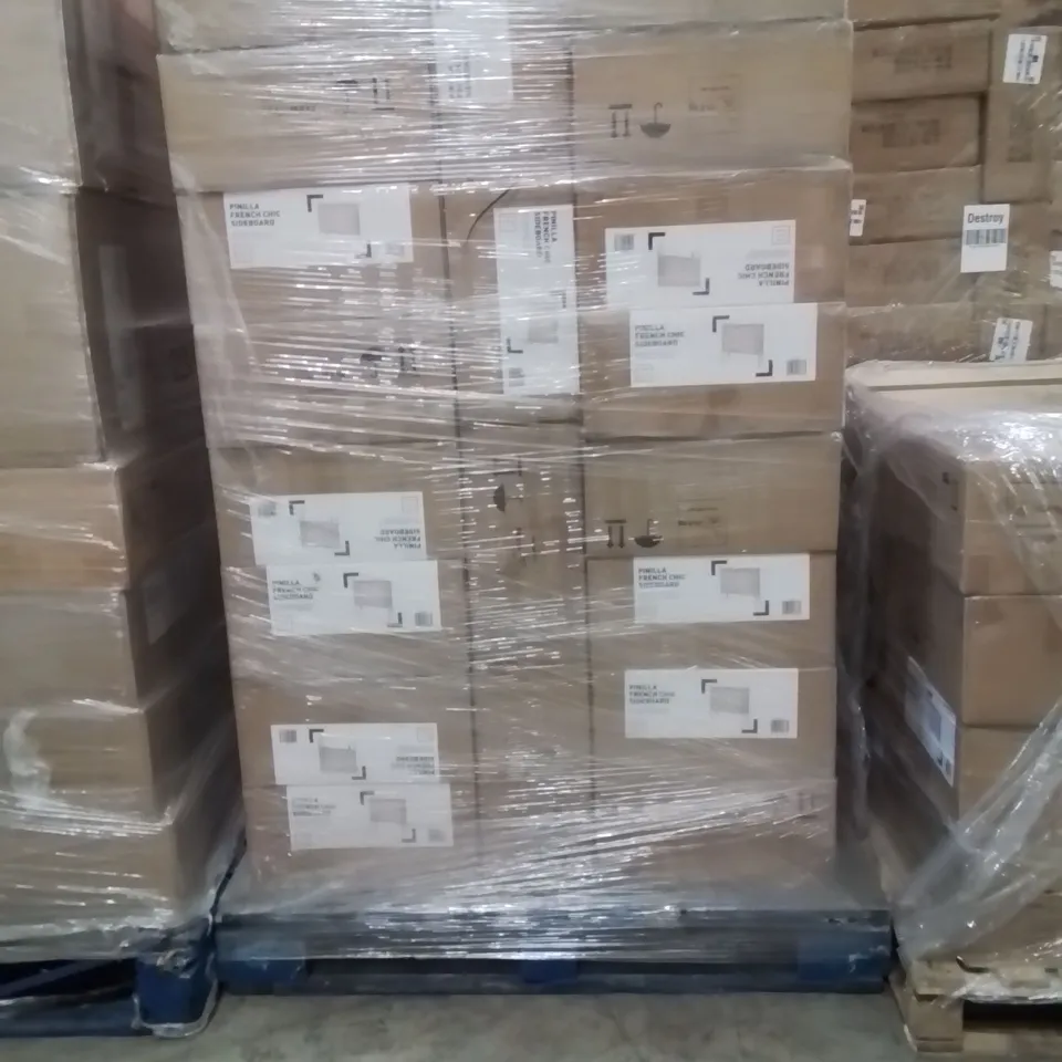 PALLET CONTAINING A LARGE QUANTITY OF BRAND NEW PINILLA FRENCH CHIC SIDEBOARDS 