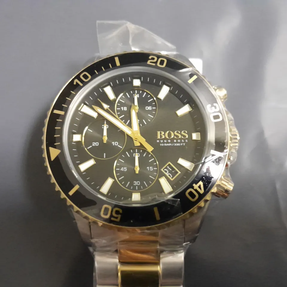 UNBOXED HUGO BOSS ALL STAINLESS STEEL GENTS WATCH WITH BLACK FACE AND GOLD DETAIL