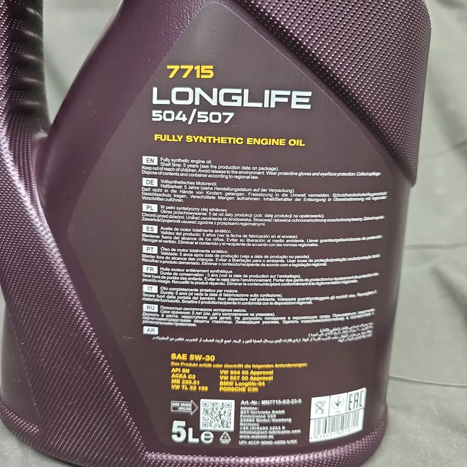 MANNOL LONGLIFE 504/507 FULLY SYNTHETIC ENGINE OIL – 5L