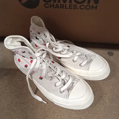CONVERSE CHUCK TAYLOR ALL STAR HIGH-TOP SNEAKERS – WHITE WITH FLORAL PRINT (WOMEN'S) SIZE 6