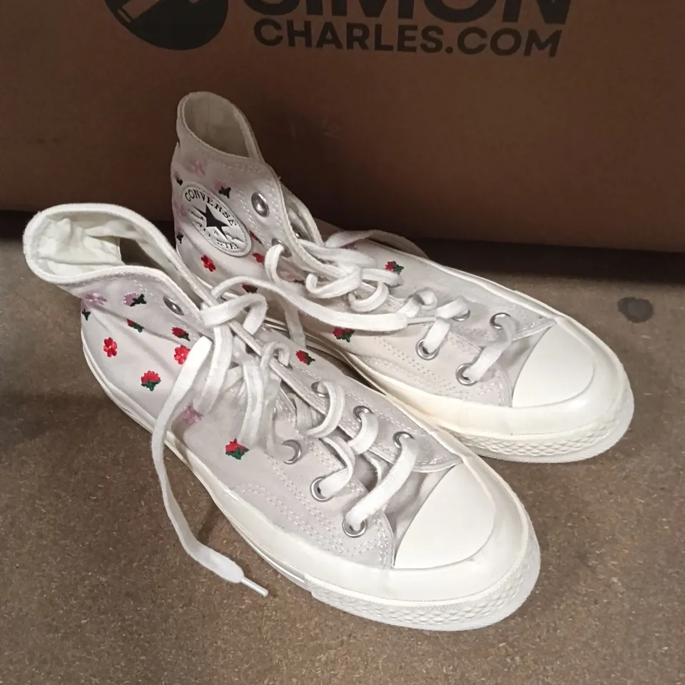 CONVERSE CHUCK TAYLOR ALL STAR HIGH-TOP SNEAKERS – WHITE WITH FLORAL PRINT (WOMEN'S) SIZE 6