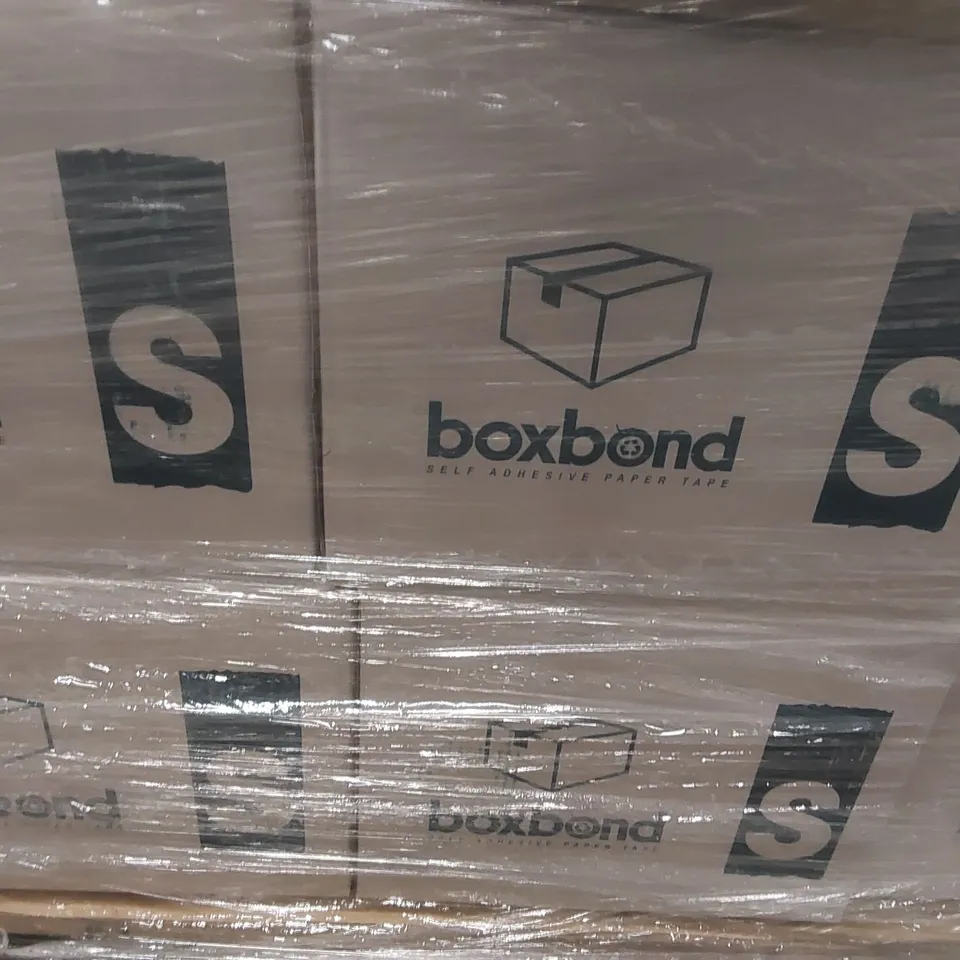 PALLET CONTAINING A LARGE QUANTITY OF PACKAGING ITEMS INCLUDING: SELF ADHESIVE PAPER TAPE, PAPER ENVELOPES, PLASTIC STRAPPING EDGE PROTECTOR ECT