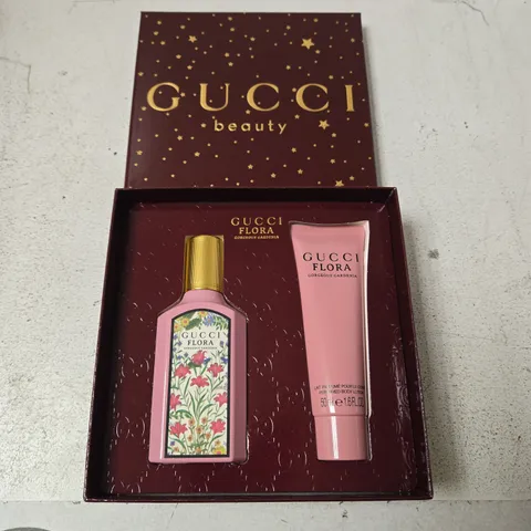 GUCCI FLORA GORGEOUS GARDENIA GIFT SET – PINK FRAGRANCE BOTTLE & 50ML BODY LOTION IN GUCCI BEAUTY BOX