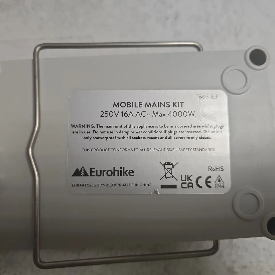 EUROHIKE MOBILE MAINS KIT – 3-SOCKET 250V 16A AC, MAX 4000W (UKCA)