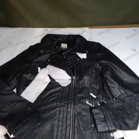 BIBA LEATHER BIKER JACKET IN BLACK - SIZE 12