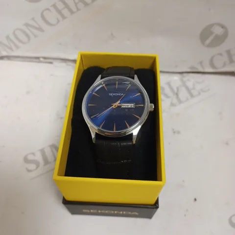 BOXED SEKONDA GENTS WATCH WITH GENUINE LEATHER STRAP - JAPAN MOVEMENT - WATER RESISTANT 3 ATM.