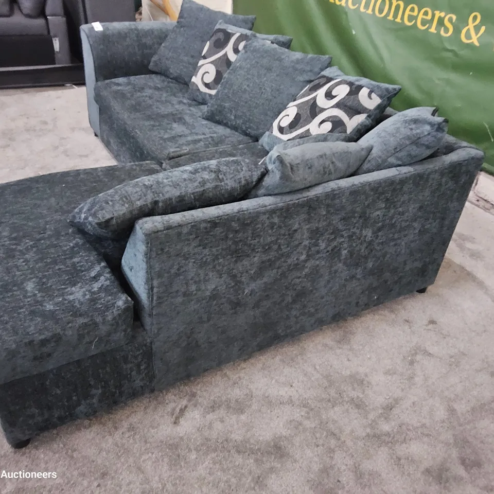 DESIGNER CHAISE SOFA WITH SCATTER CUSHIONS CHARCOAL FABRIC