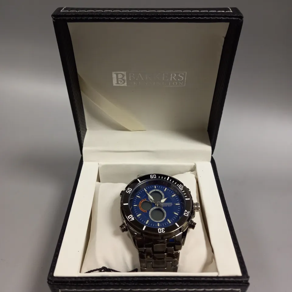 BOXED BARKERS OF KENSINGTON PREMIER SPORT BLUE DIAL WATCH 