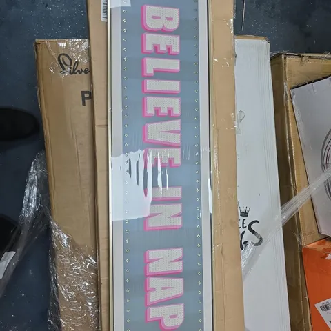 BELIEVE IN NAPS WALL SIGN – NEON-STYLE FRAMED DECOR