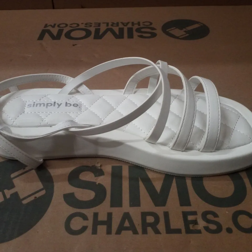 BOX CONTAINING APPROXIMATELY 6 PAIRS OF SIMPLY BE WHITE PHOEBE EX WIDE SANDALS - SIZE 8