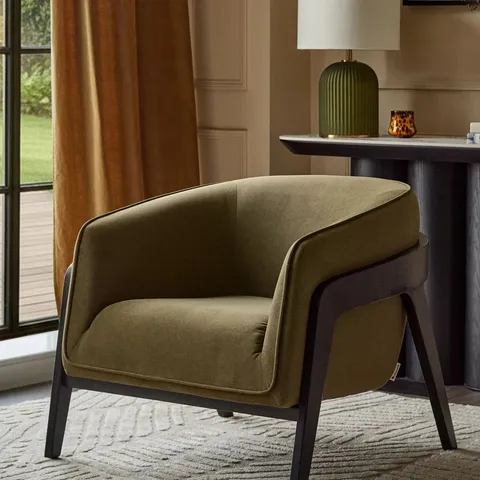 BOXED DANETTI PALMER PISTACHIO GREEN PLUSH FABRIC OCCASIONAL CHAIR