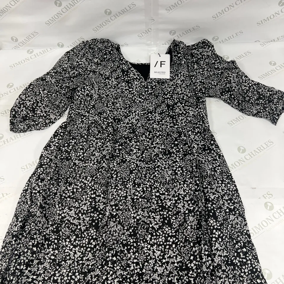 SELECTED FEMME 3/4 MIDI DRESS IN BLACK FLOWER SIZE 36