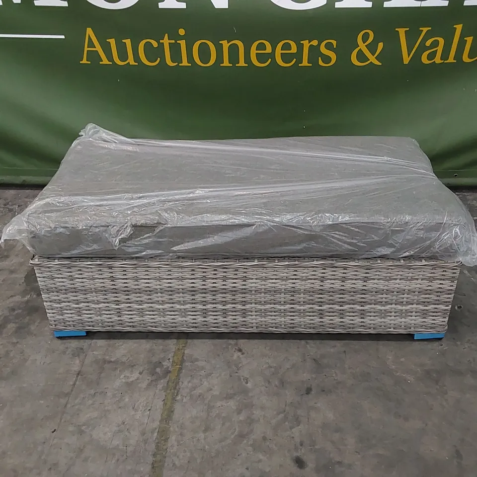 DESIGNER MONACO GREY RATTAN OTTOMAN STOOL WITH CUSHION