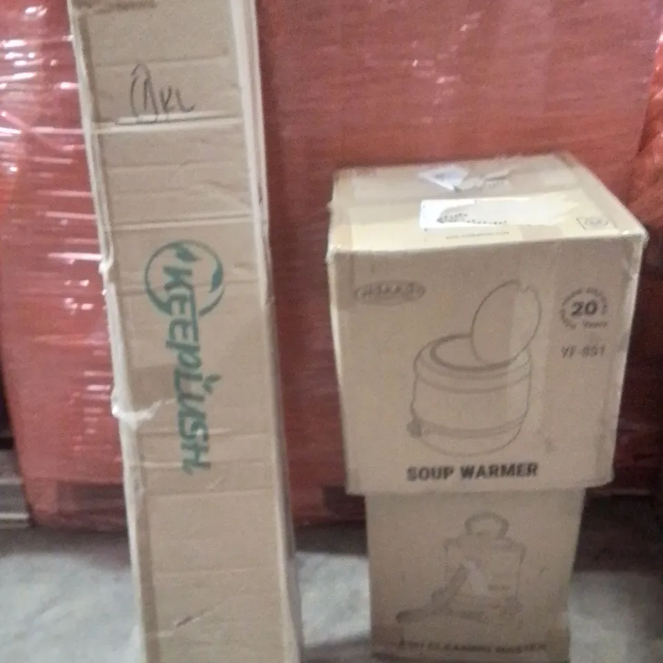 PALLET OF ASSORTED HOUSEHOLD GOODS AND PRODUCTS TO INCLUDE;ARTIFICIAL PLANT,SOUP WARMER,ASH CLEANING MASTER