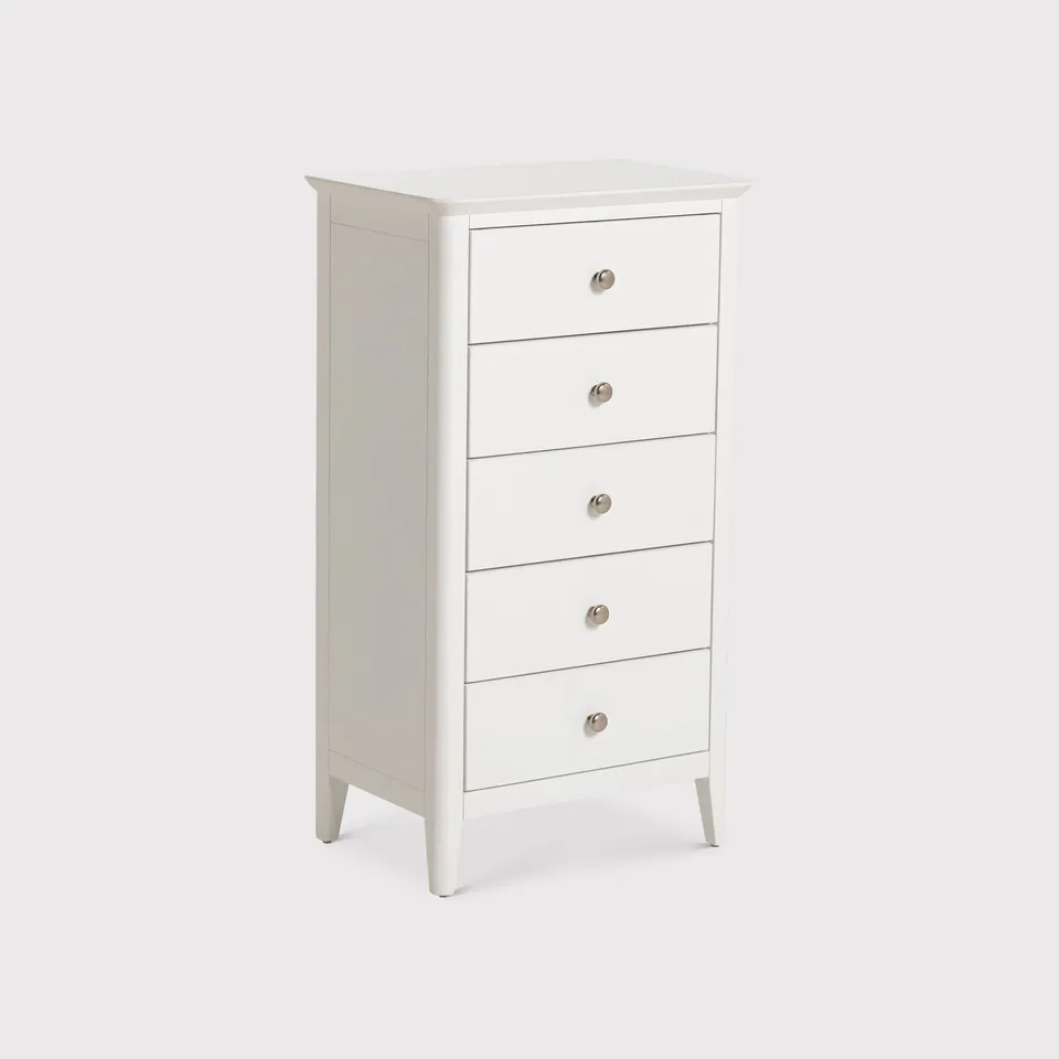 BRAND NEW BOXED FLORENCE 6 DRAWER TALLBOY CHEST IN WHITE WITH DIAMANTE (1 BOX)