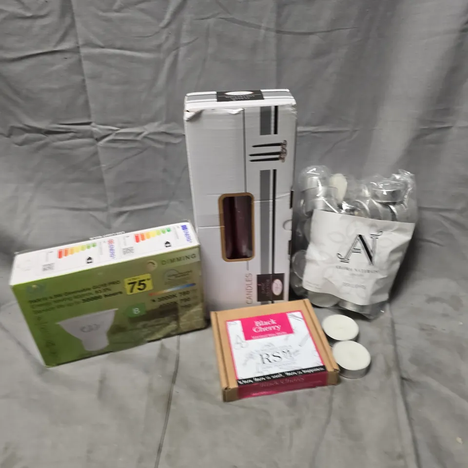 APPROXIMATELY 6 ASSORTED HOUSEHOLD ITEMS TO INCLUDE TEALIGHTS, BULBS, WAX MELTS, ETC - COLLECTION ONLY