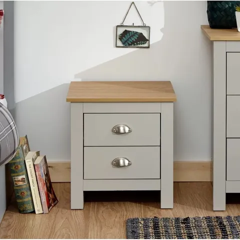 BOXED LORETTA 2 DRAWER BEDSIDE TABLE - GREY (1 BOX)