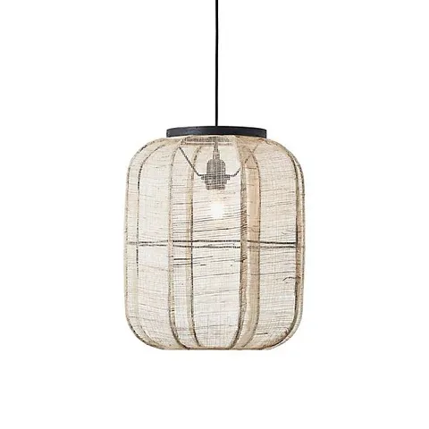 BOXED LUMINOSA ZAIRE CYLINDRICAL PENDANT CEILING LAMP, NATURAL LINEN, MATT BLACK