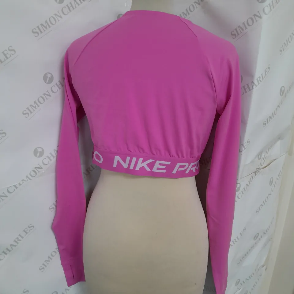 NIKE LONG SLEEVE DRI-FIT CROP TOP IN PINK SIZE M