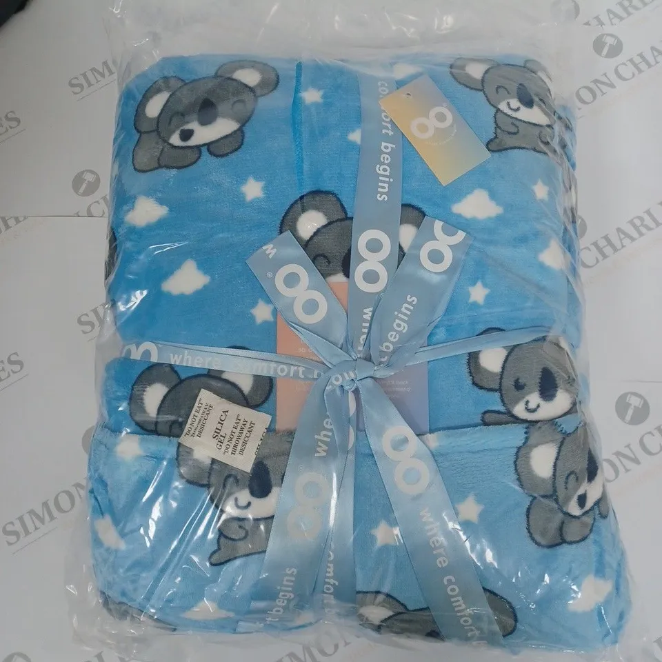 THE OODIE HOODED FLEECE LINED KOALA BLANKET IN BLUE 