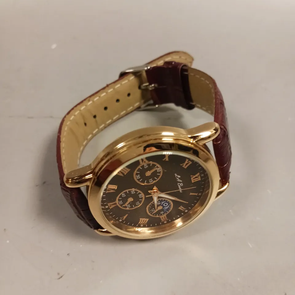 MENS LA BANUS WATCH – GOLD COLOUR CASE – LEATHER STRAP