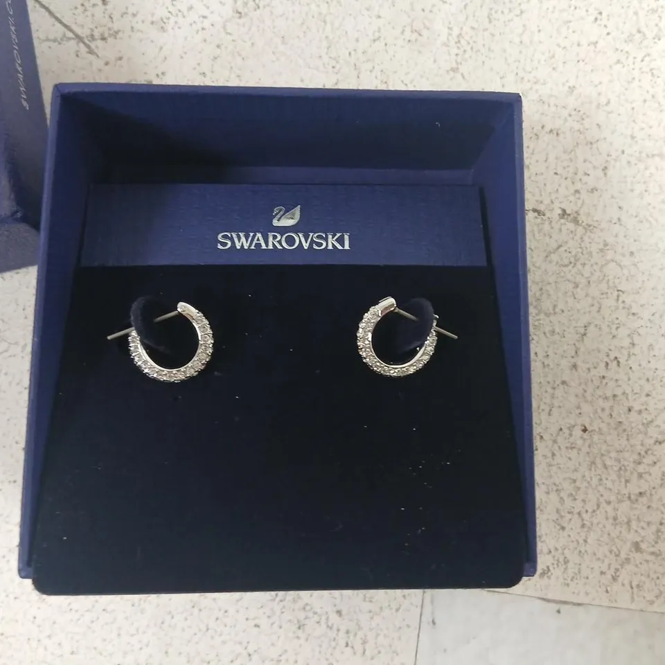 SWAROVSKI CRESCENT CRYSTAL HOOP EARRINGS – BOXED