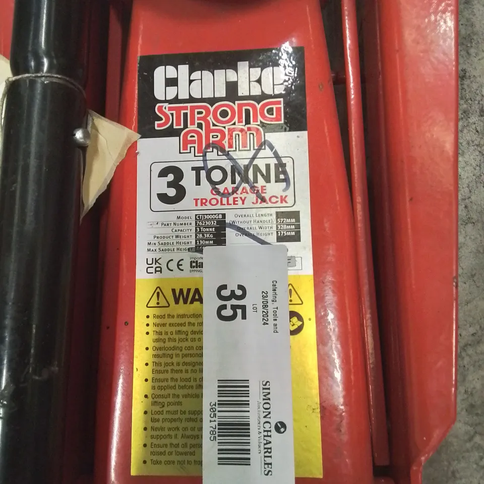 CLARKE STRONG ARM 3 TONNE GARAGE TROLLEY JACK