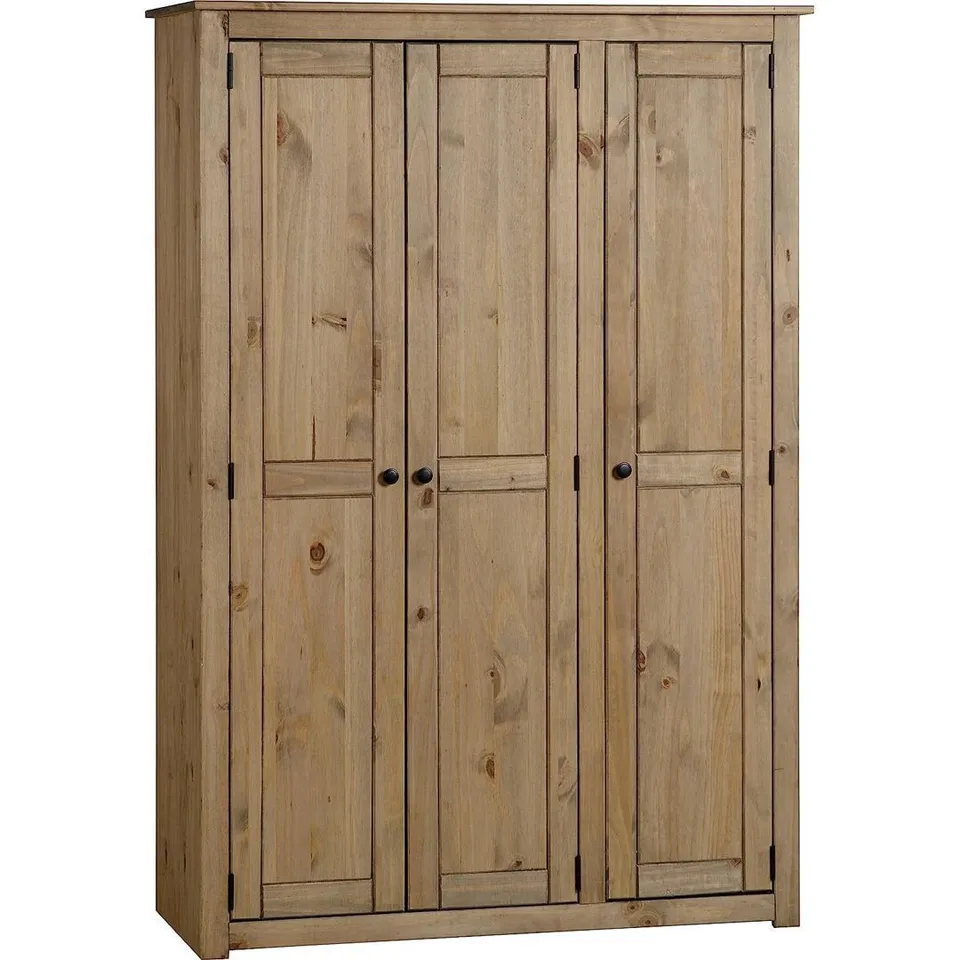 BOXED ABBIE NATURAL WAX 3 DOOR WARDROBE (2 BOXES)