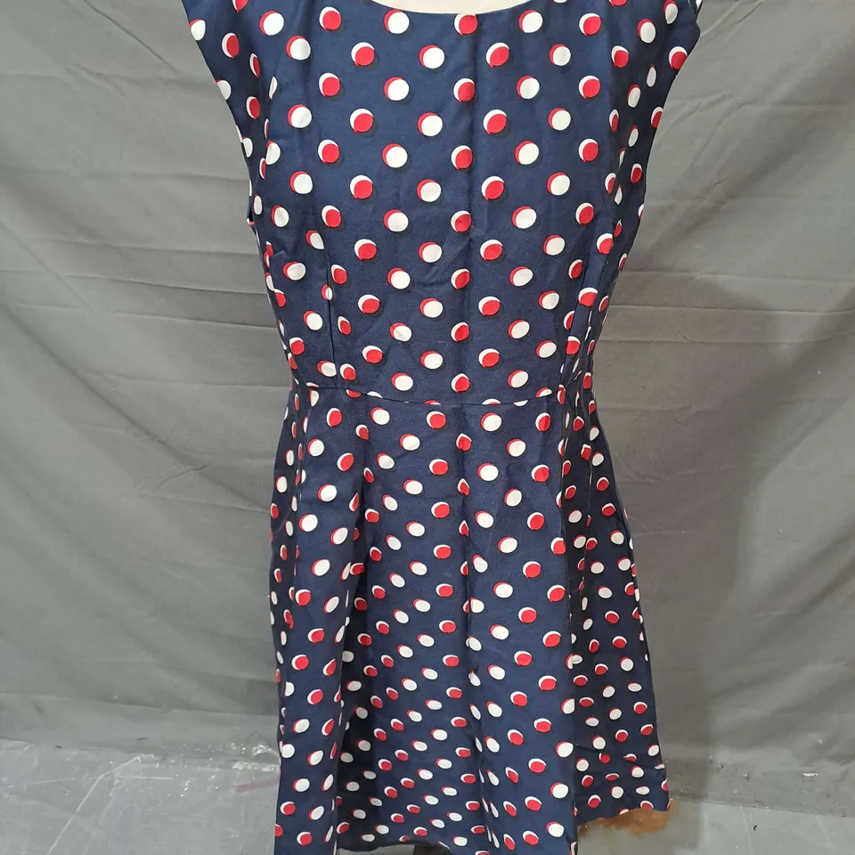 HOBBS LONDON DRESS IN NAVY/RED POLKA SIZE 14
