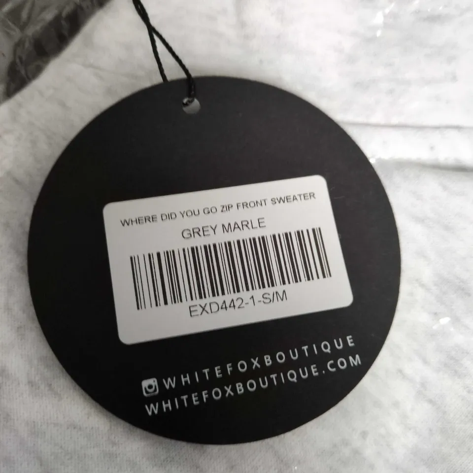 WHITE FOX BOUTIQUE GREY MARL ZIP FRONT SWEATER – WOMEN'S, SIZE S/M