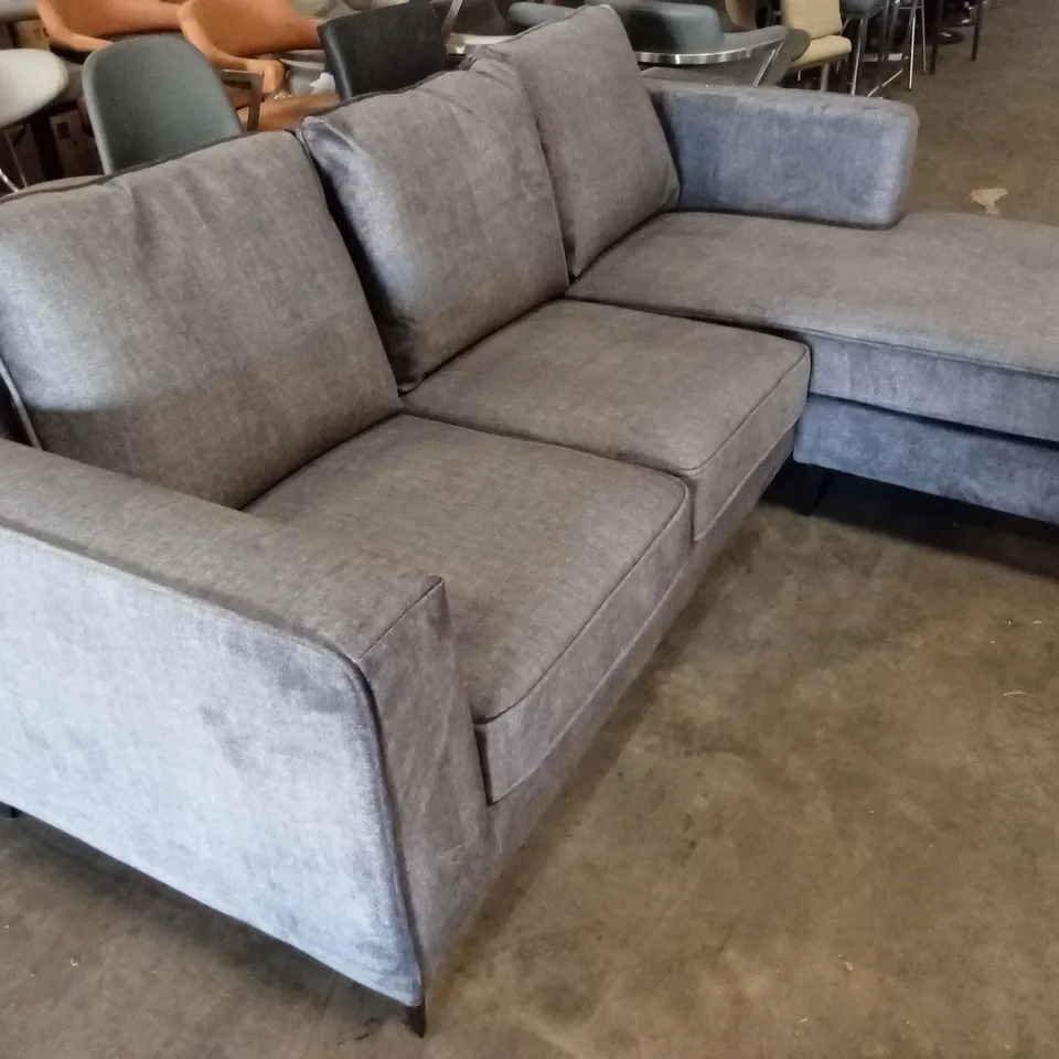 CARMEN MODERN 3 SEATER FABRIC CHAISE SOFA - GREY