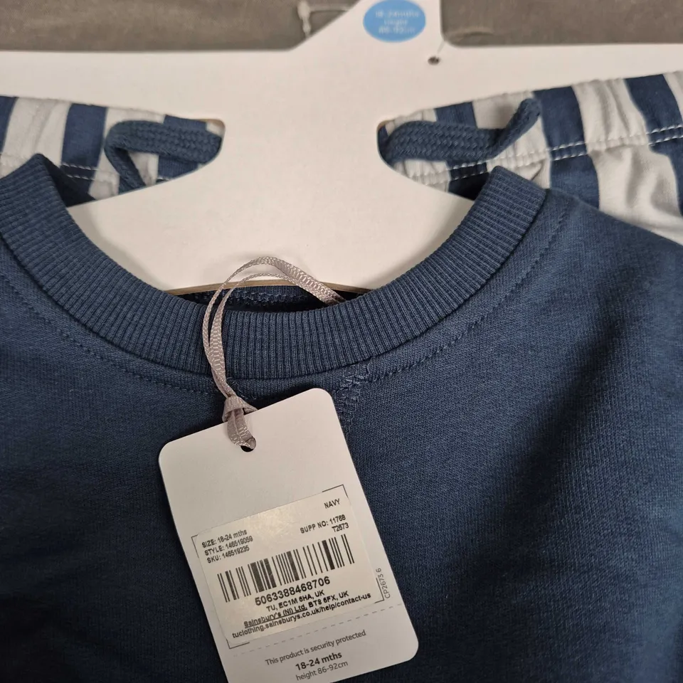 Baby Tu Navy Sweatshirt & Striped Pants Set, 18-24 Months