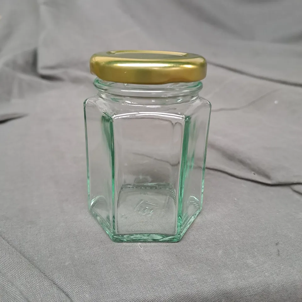 APPROXIMATELY 20 SMALL GLASS JARS WITH LIDS