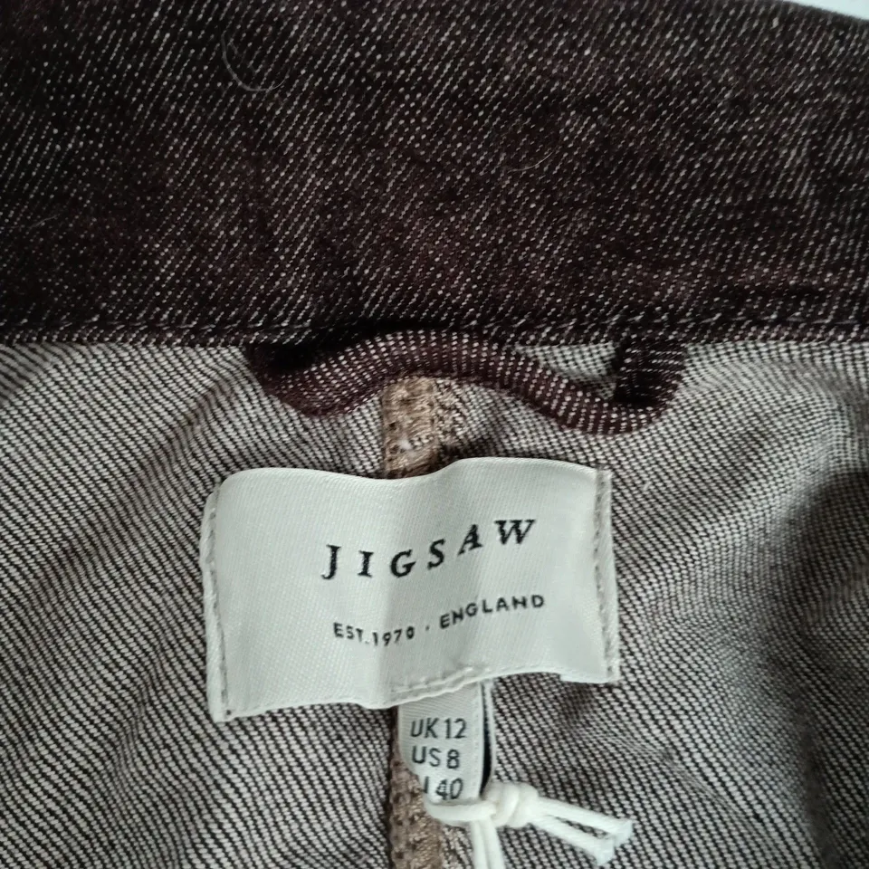 JIGSAW ISLA DENIM CROPPED JACKET, BURGUNDY, UK 12 (US 8 / EU 40)
