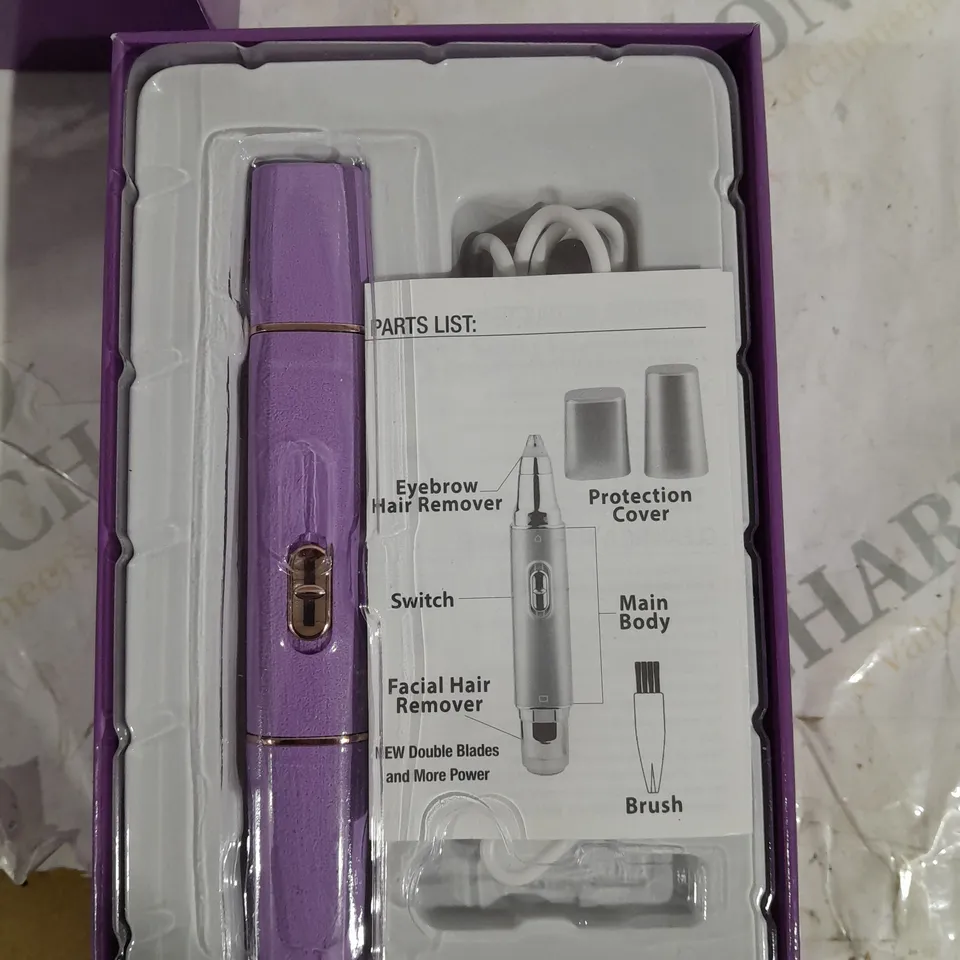 BOXED BEAUTY 2 IN 1 SUPER SMOOTH FACE & BROWS HAIR REMOVER, PURPLE