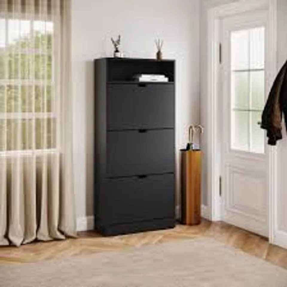 BOXED VIDA 3 DRAWER SHOE CABINET - BLACK (1 BOX)