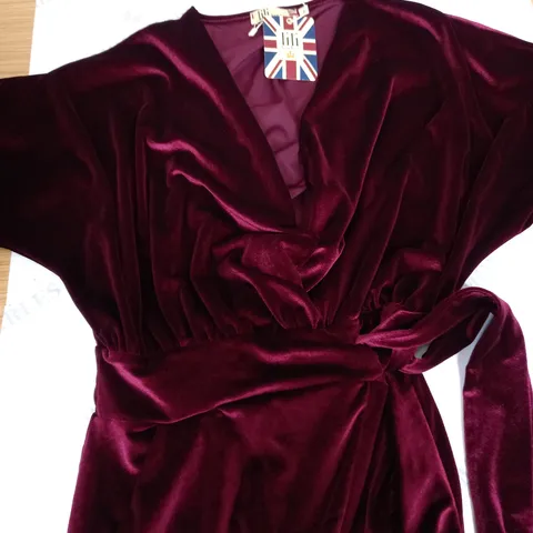 LILI LONDON MAXINE VELVET JUMPSUIT IN WINE SMALL