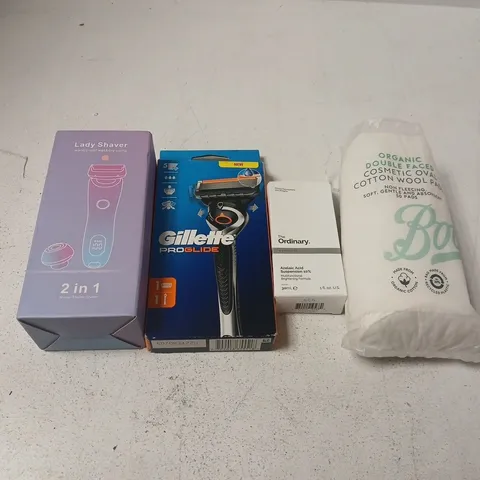 APPROXIMATELY 12 ASSORTED HEALTH & BEAUTY PRODUCTS TO INCLUDE GILLETTE POWERGLIDE, LADY SHAVER, THE ORDINARY AZELAIC ACID SUSPENSION, ETC - COLLECTION ONLY