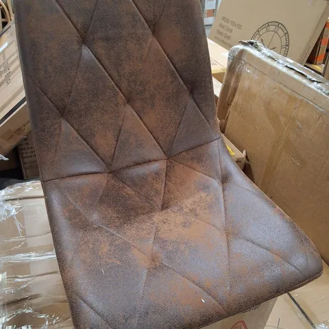 BOXED SET OF 4 BROWN FAUX LEATHER DINING CHAIRS