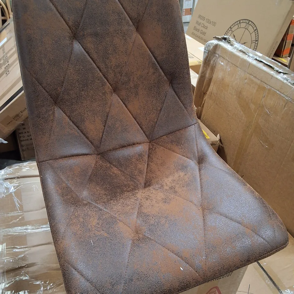 BOXED SET OF 4 BROWN FAUX LEATHER DINING CHAIRS