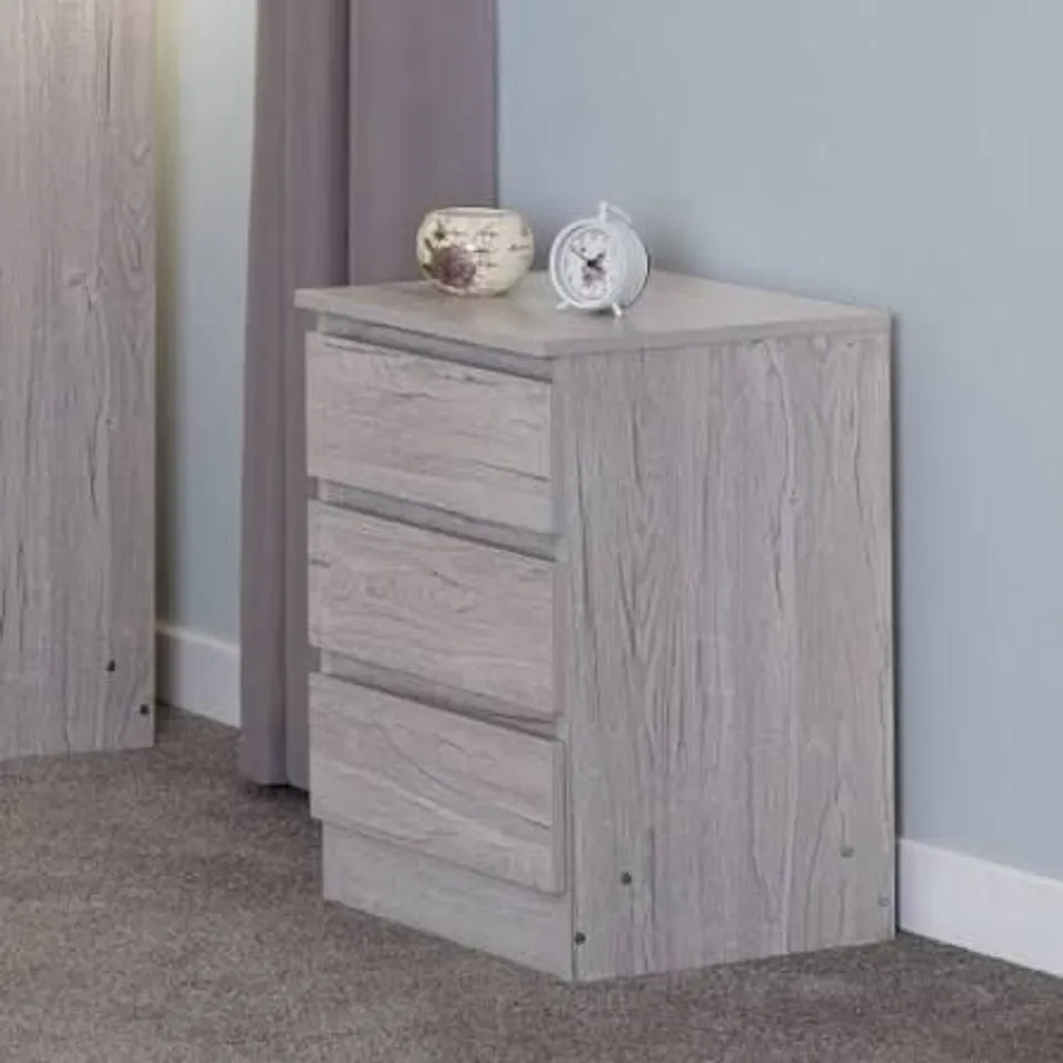 BOXED MALVERN 3 DRAWER BEDSIDE - URBAN SNOW (1 BOX)