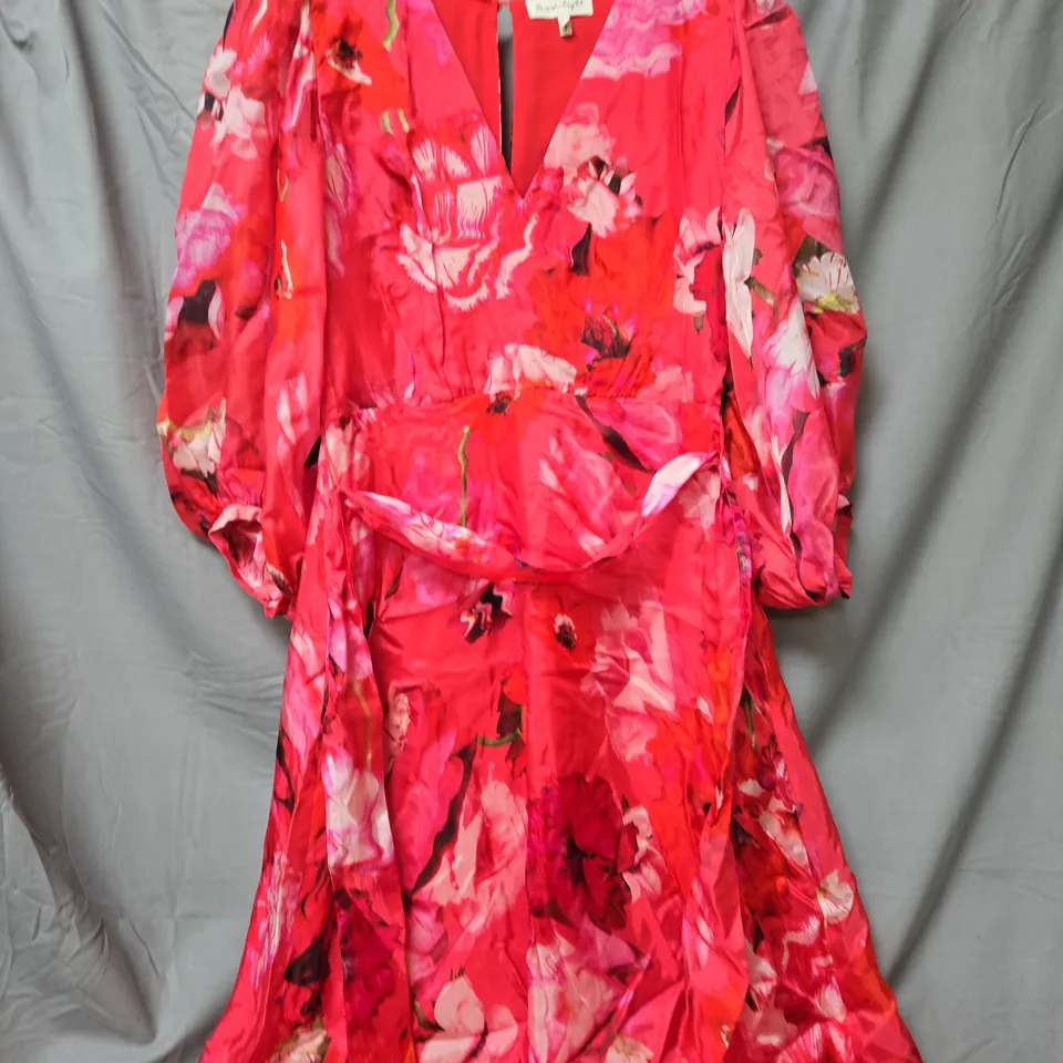 PHASE EIGHT WOMEN'S PINK FLORAL PRINT MAXI DRESS WITH WAIST BELT - SIZE 10