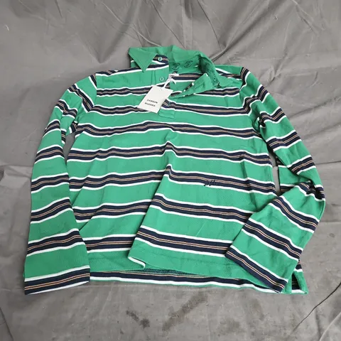 DAMSON MADDER CASSIA SHRUNKEN RUGBY LONG SLEEVE IN GREEN STRIPE SIZE 10