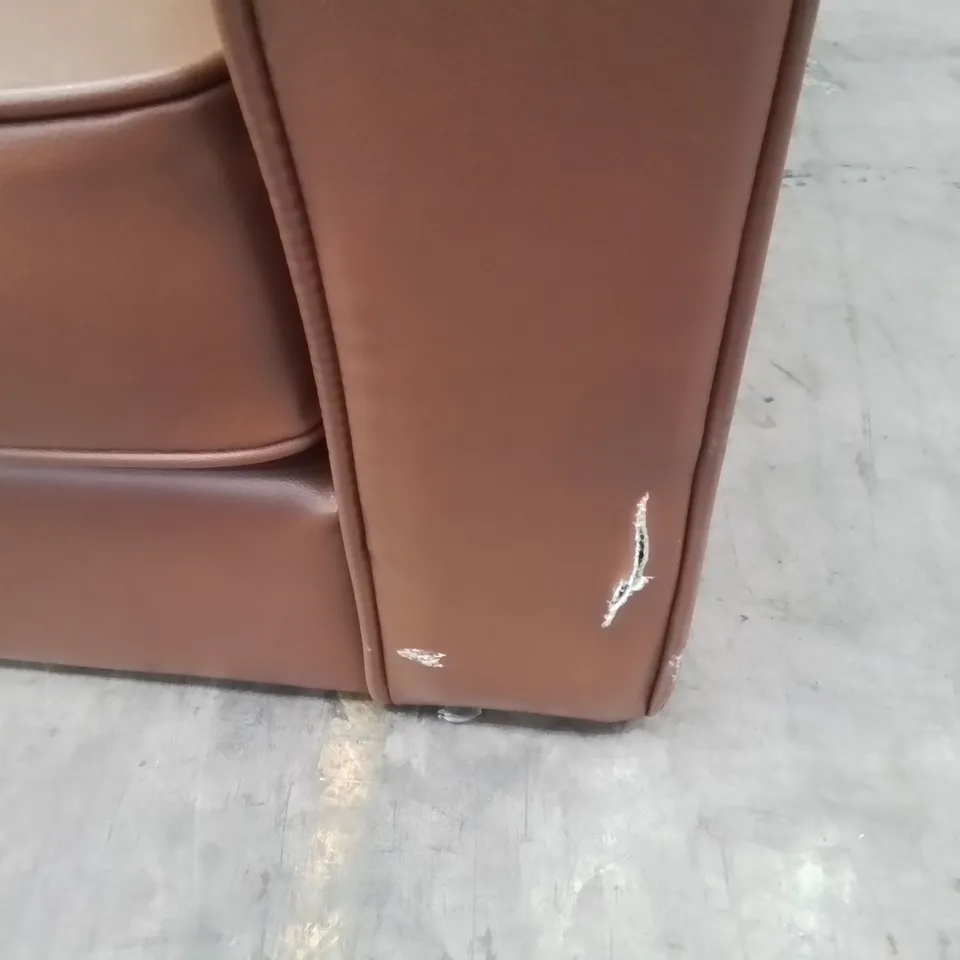 DESIGNER THREE SEATER SOFA TAN LEATHER 