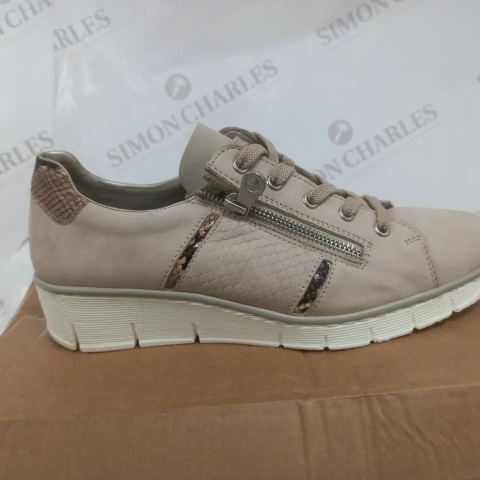 BOXED PAIR OF RIEKER TRAINERS IN TAUPE SIZE 7 1/2