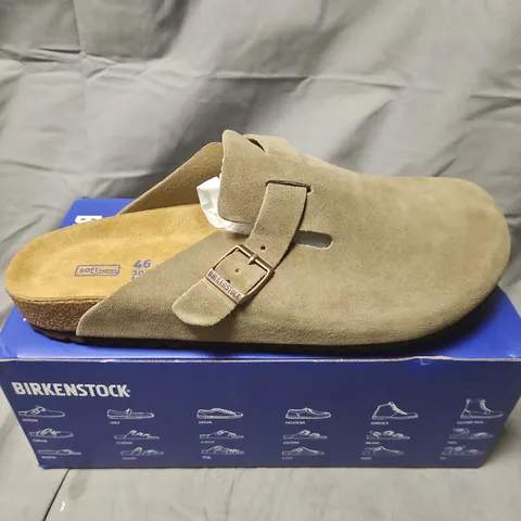 BOXED BIRKENSTOCK BOSTON SUEDE SANDALS β TAUPE, EU 46 (UK 11)